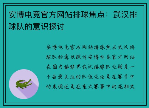 安博电竞官方网站排球焦点：武汉排球队的意识探讨